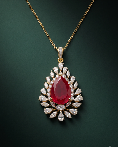 Pure Silver Ruby Drop Pendant Chain