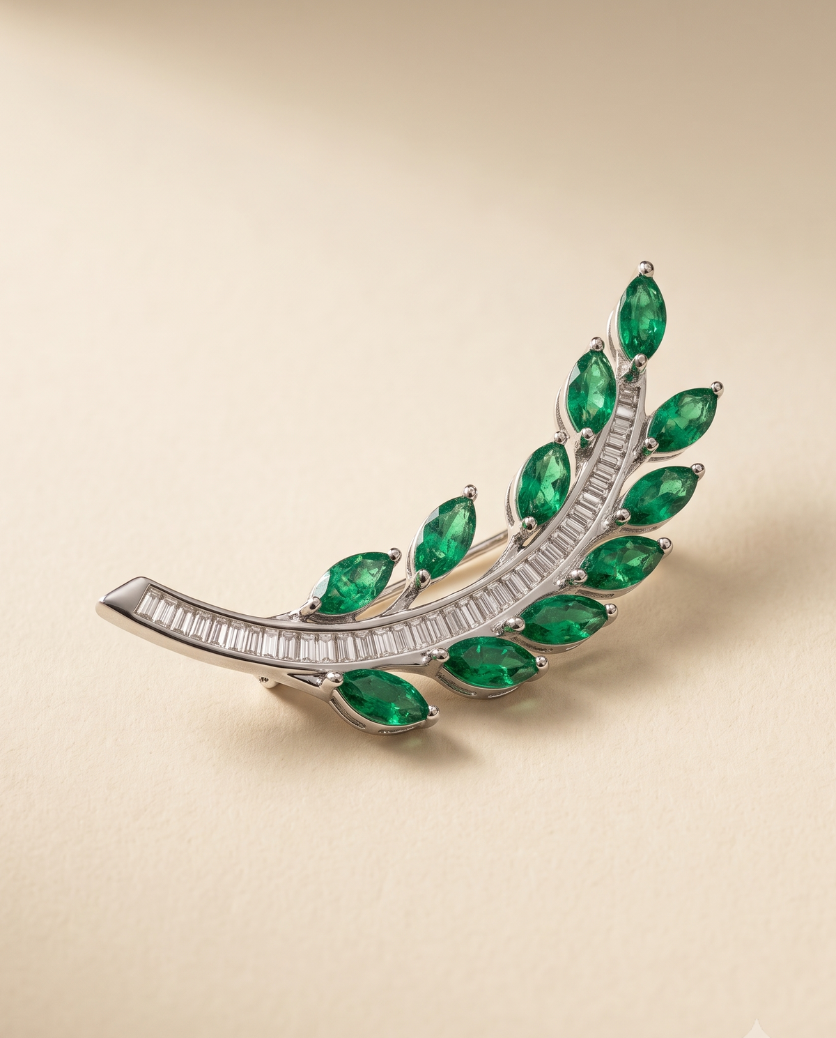 Pure Silver Emerald Laurel Brooch