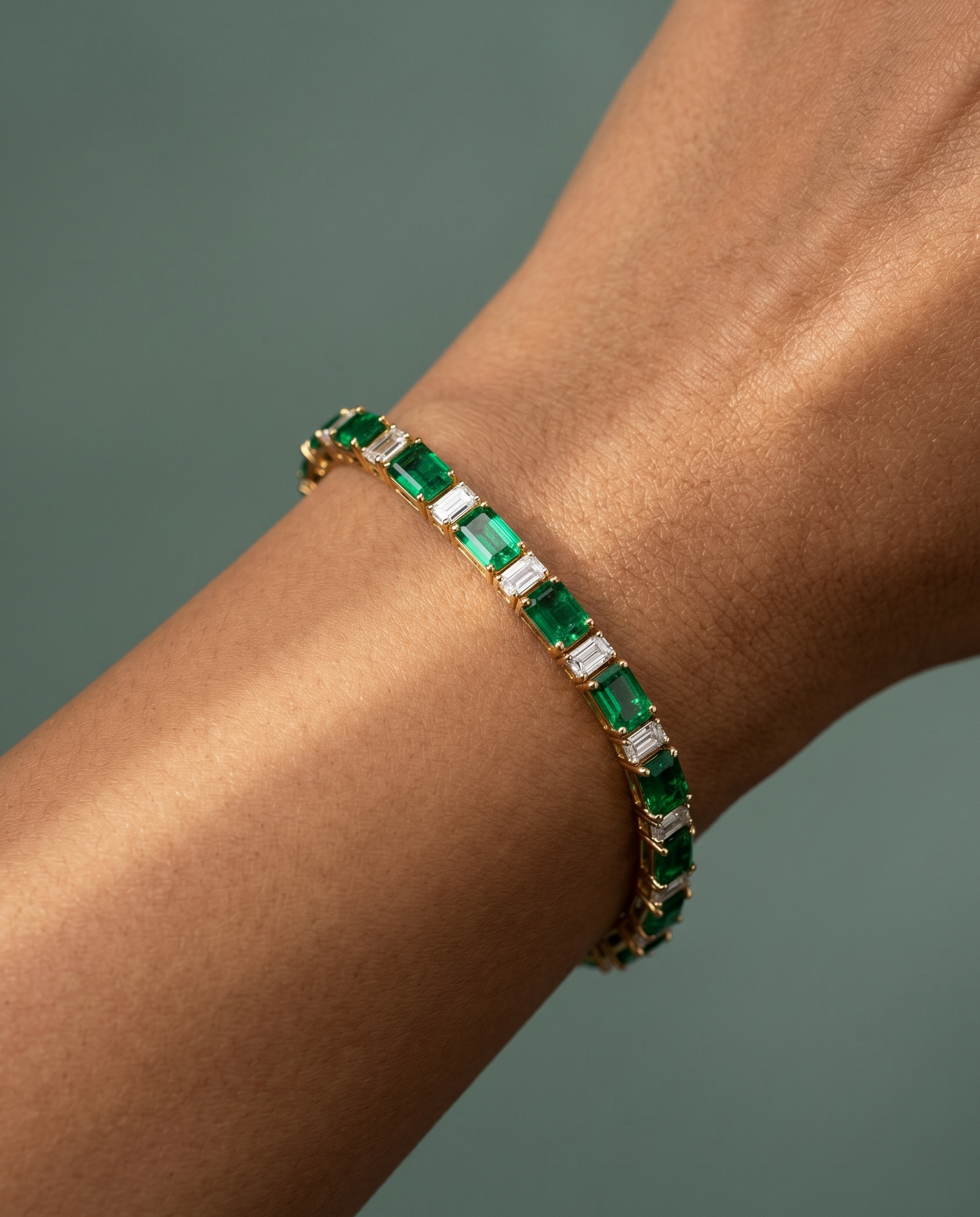 Pure Silver Emerald Tennis Bracelet
