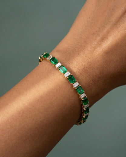 Pure Silver Emerald Tennis Bracelet