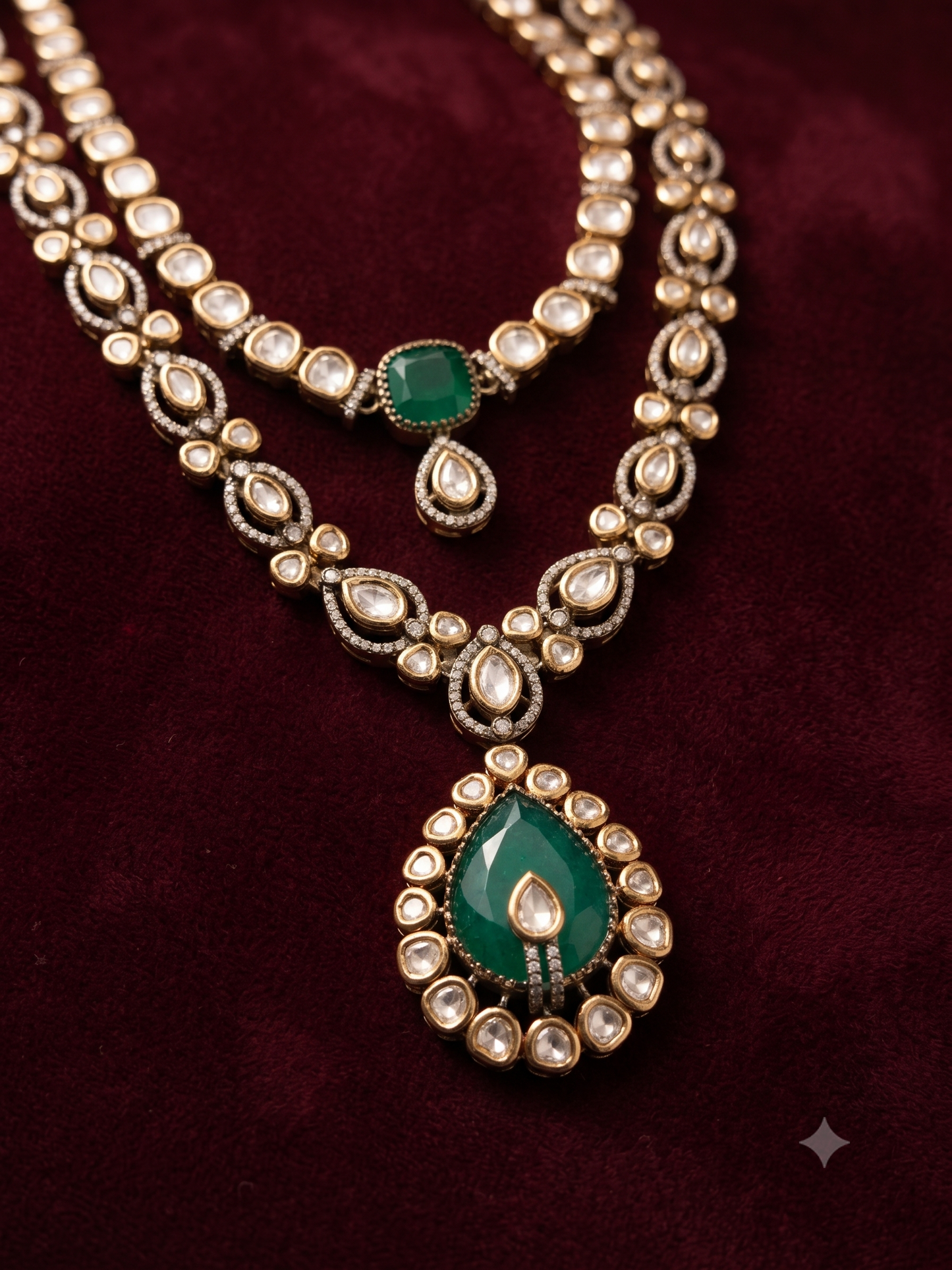 Polki Double Line Necklace Set