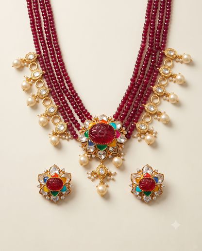 Navratna Pearl Necklace Set