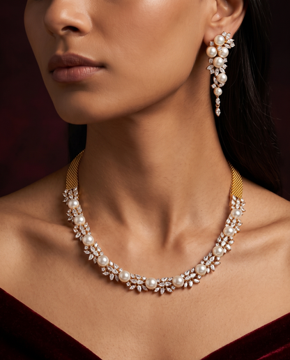 Pure Silver Pearl Brilliance Necklace Set