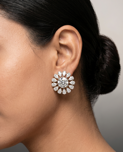 Pure Silver Round Halo Studs