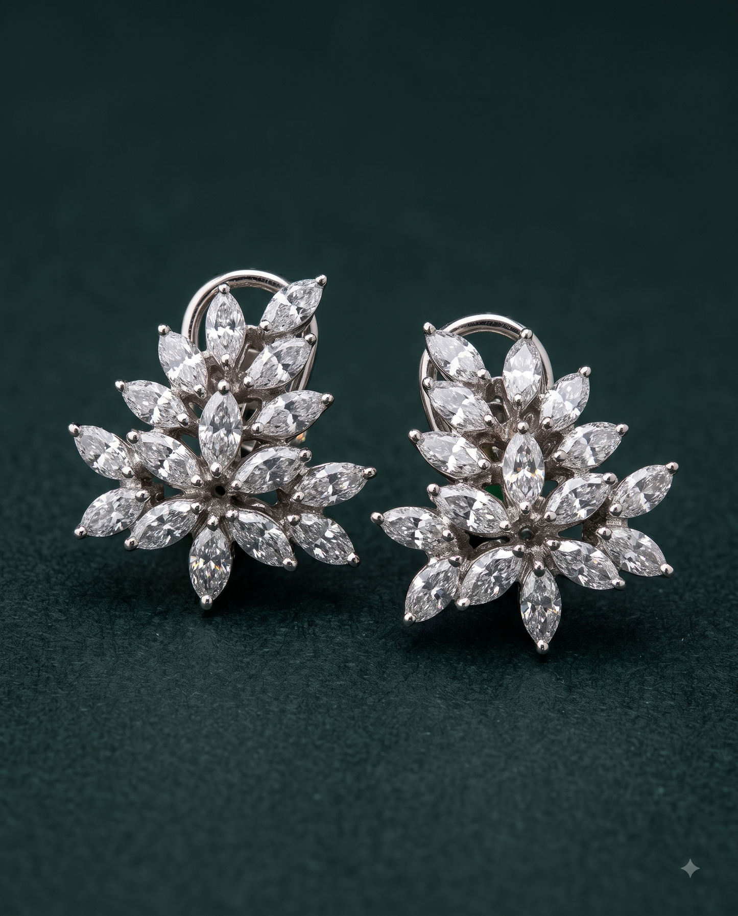 Pure Silver Marquise Floral Studs