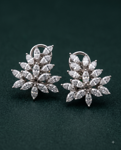 Pure Silver Marquise Floral Studs