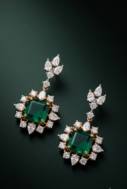 Pure Silver Emerald Cascade Danglers