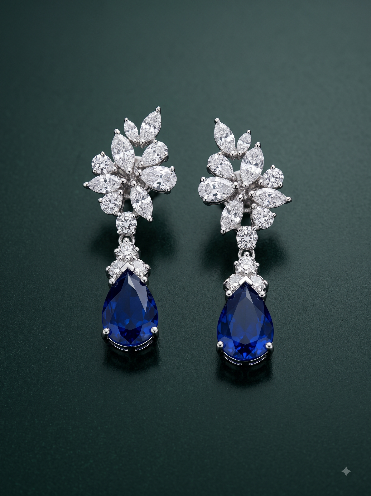 Pure Silver Sapphire Plume Earrings