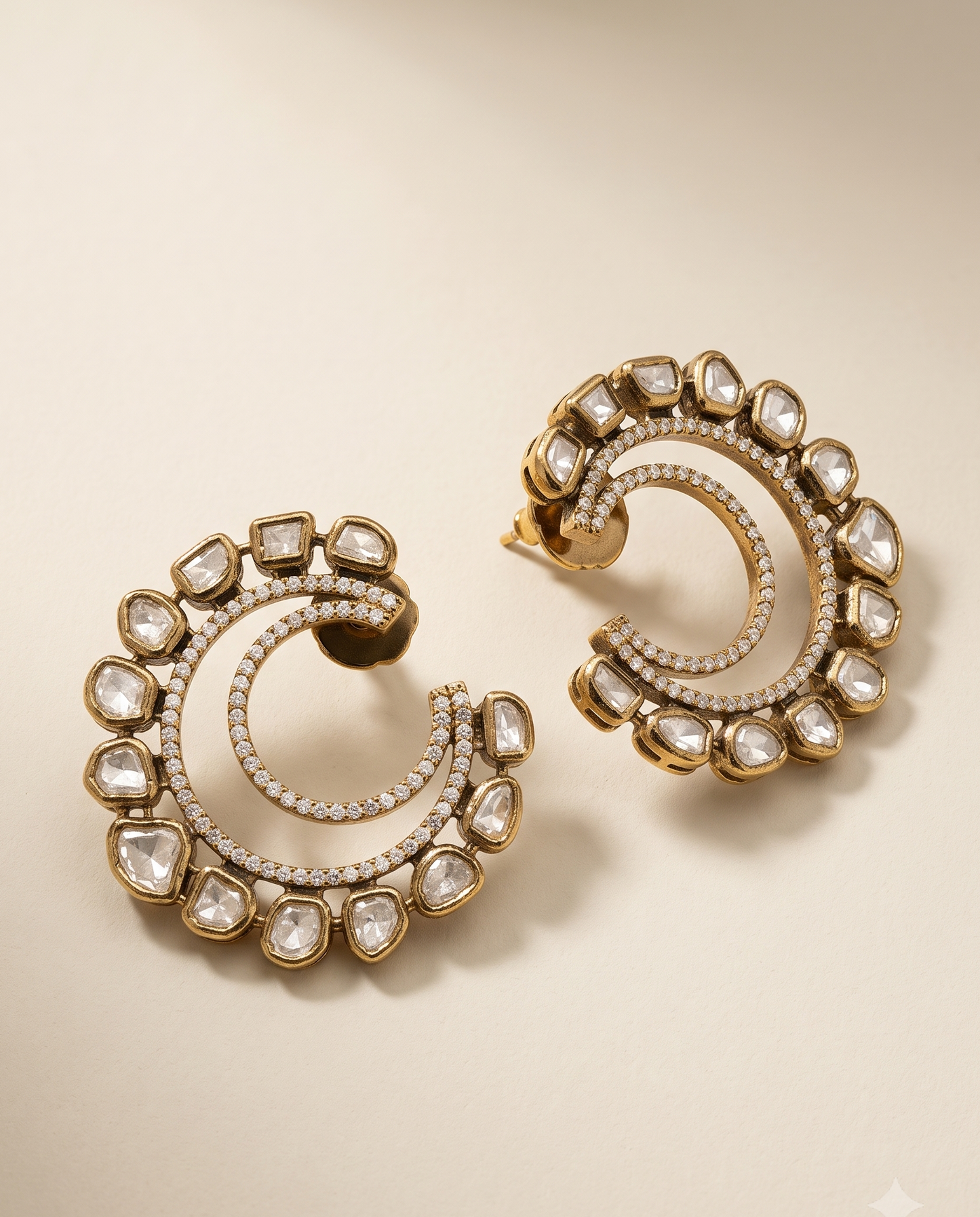 Victorian Polki Spiral Earrings
