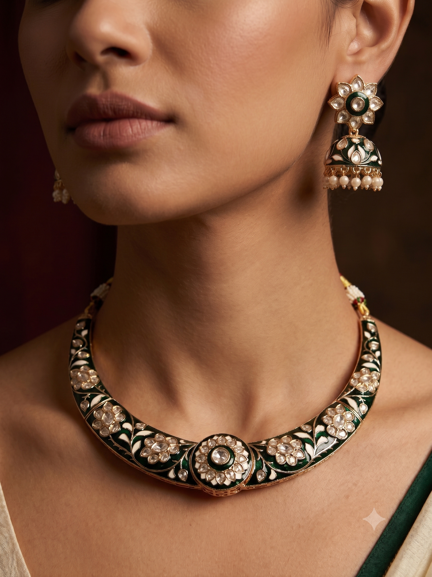 Green Meenakari Hasli Set