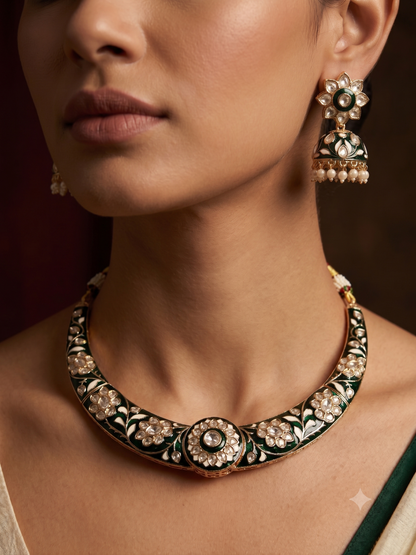 Green Meenakari Hasli Set