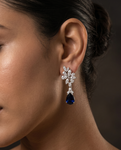 Pure Silver Sapphire Plume Earrings