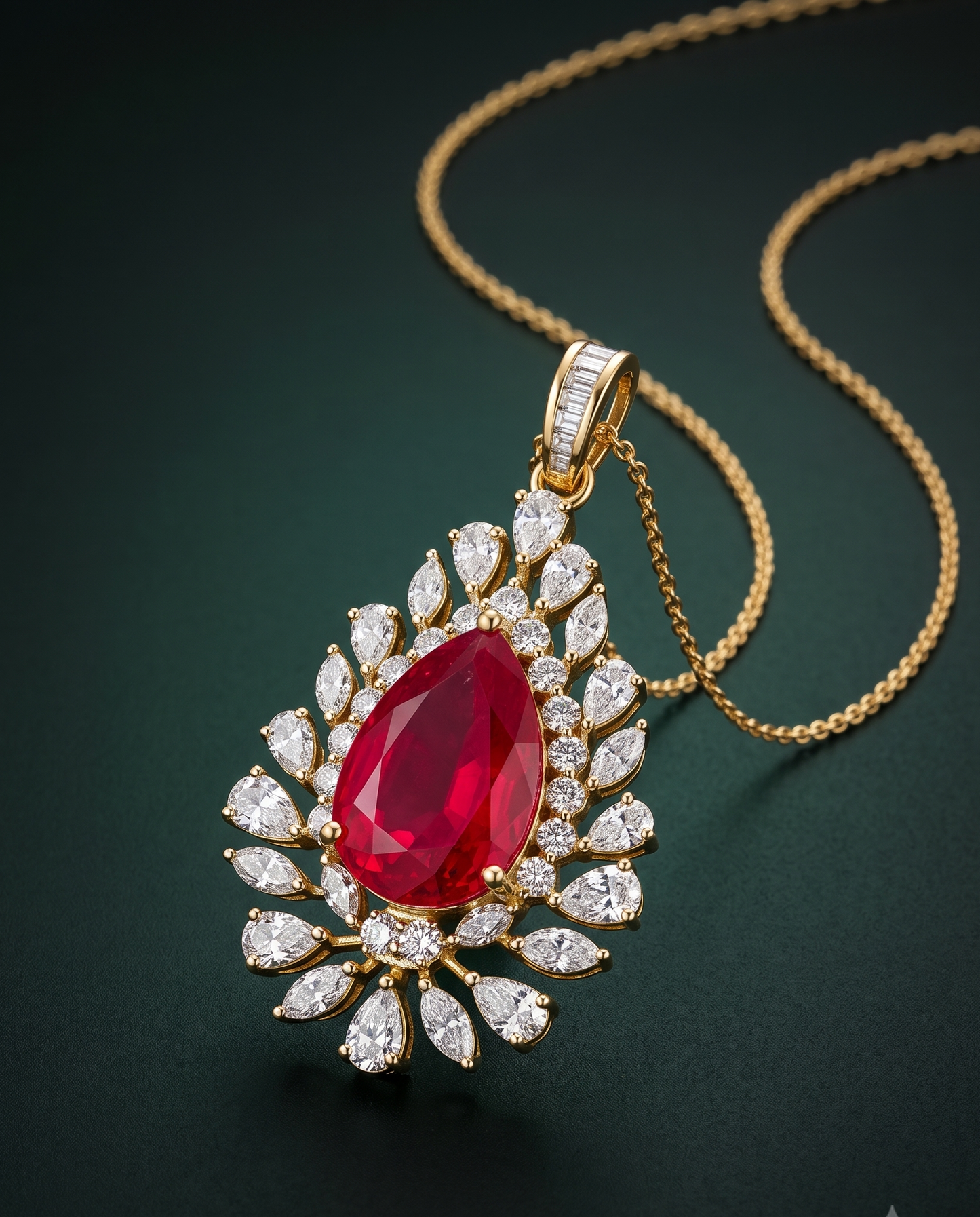 Pure Silver Ruby Drop Pendant Chain