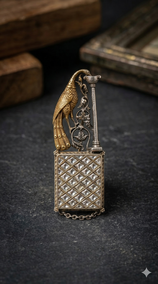 Pure Silver Haveli Peacock Brooch