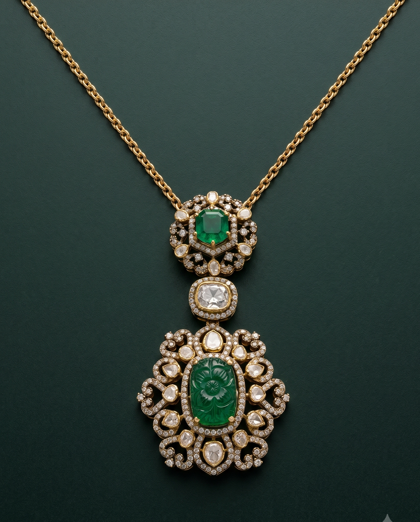 Pure Silver Heritage Polki Pendant Chain