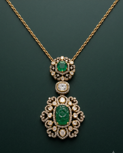 Pure Silver Heritage Polki Pendant Chain