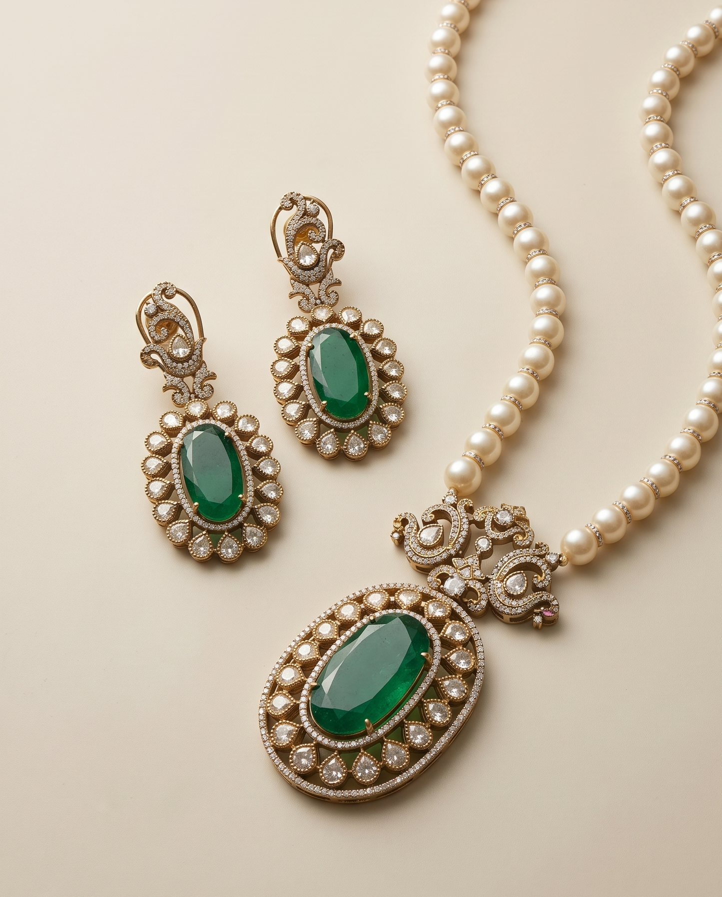 Polki Pearl Bead Necklace Set