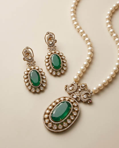 Polki Pearl Bead Necklace Set