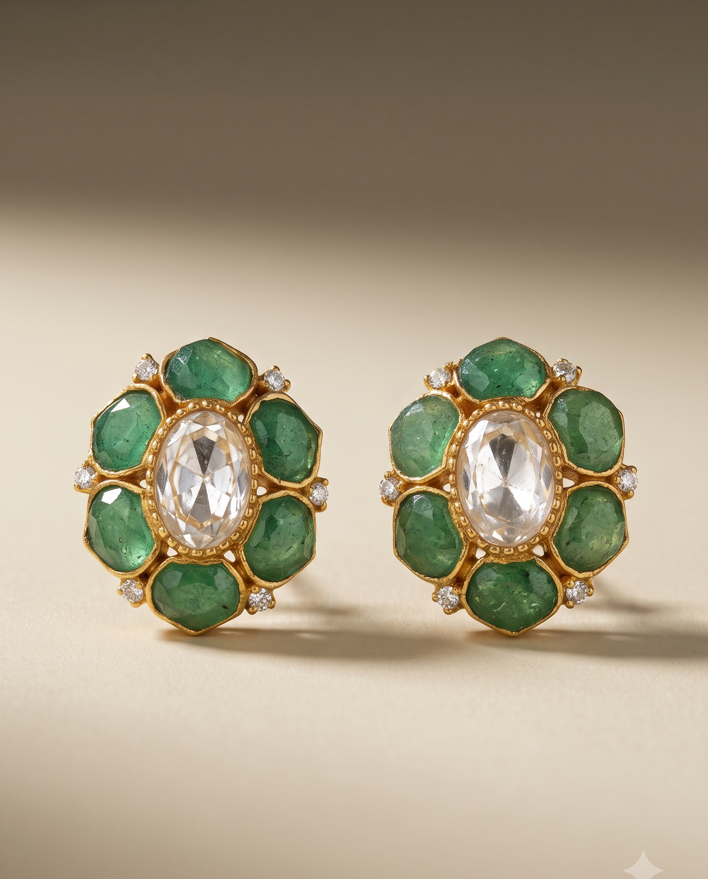 Polki Green Halo Studs