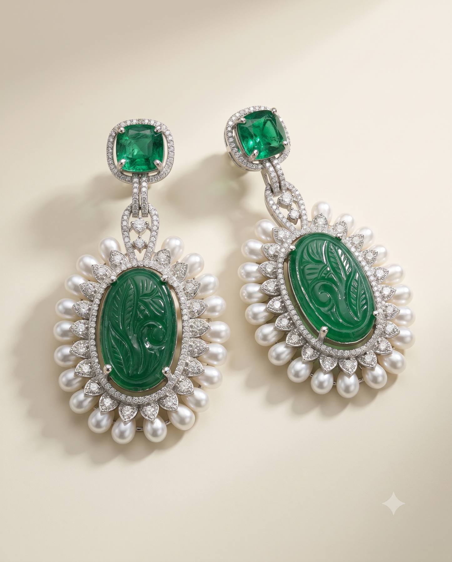 Pearl Emerald Melange Earringss
