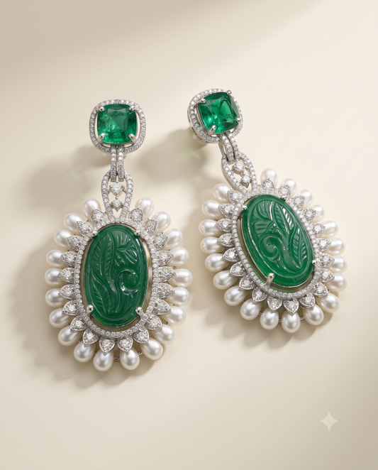 Pearl Emerald Melange Earringss