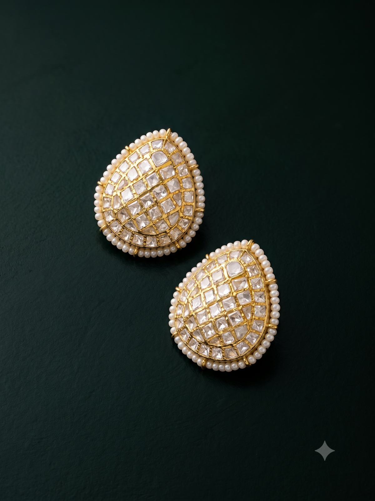 Pure Silver Polki Moti Studs