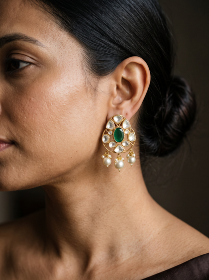 Pure Silver Meher Polki Moti Studs