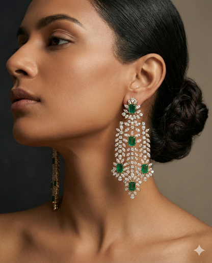 Pure Silver Emerald Danglers