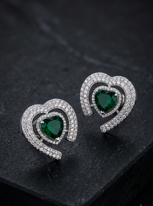 Emerald Heart Statement Studs