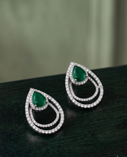 Duo Drop Emerald studs