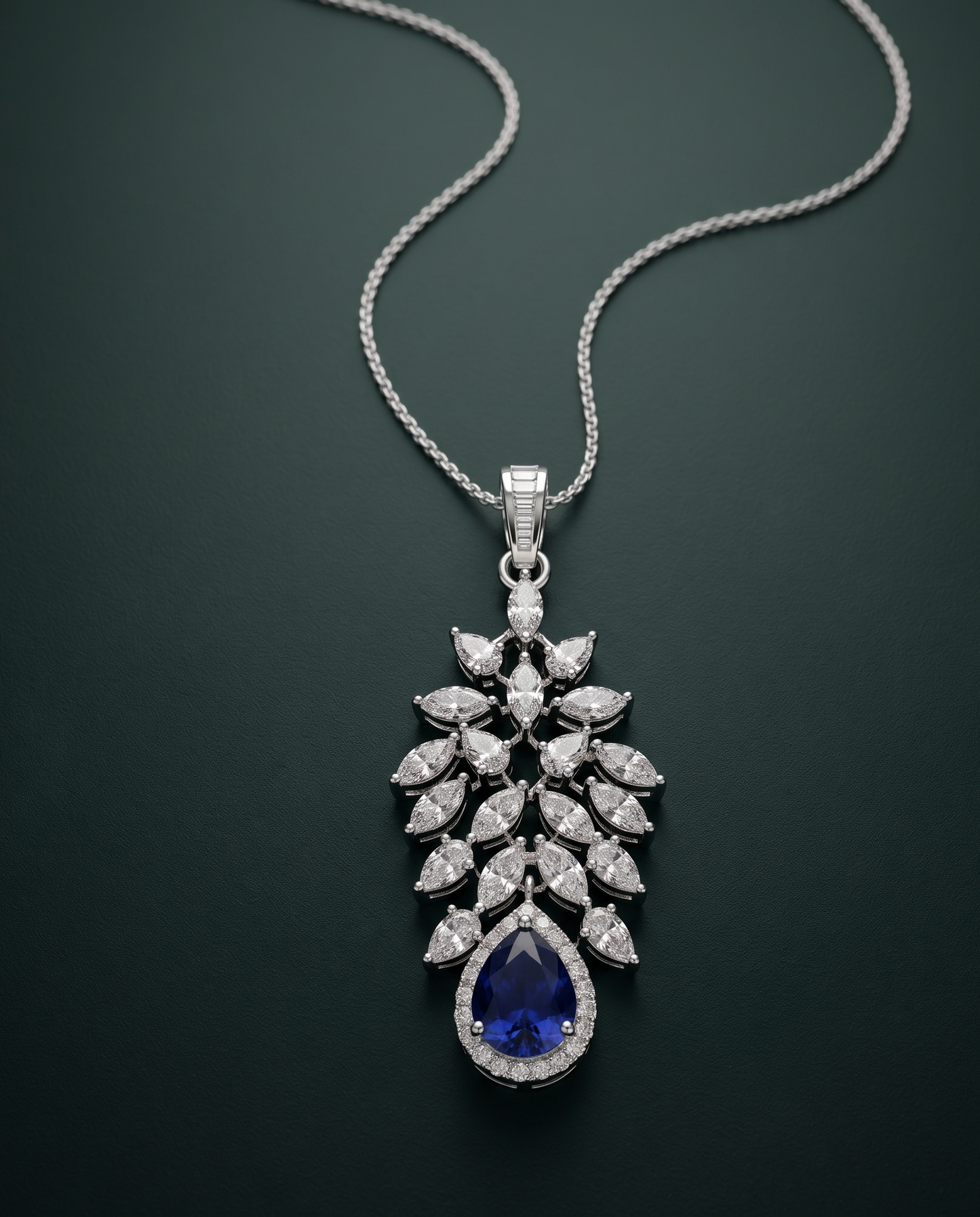 Pure Silver Sapphire Bloom Pendant Chain