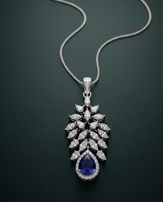Pure Silver Sapphire Bloom Pendant Chain