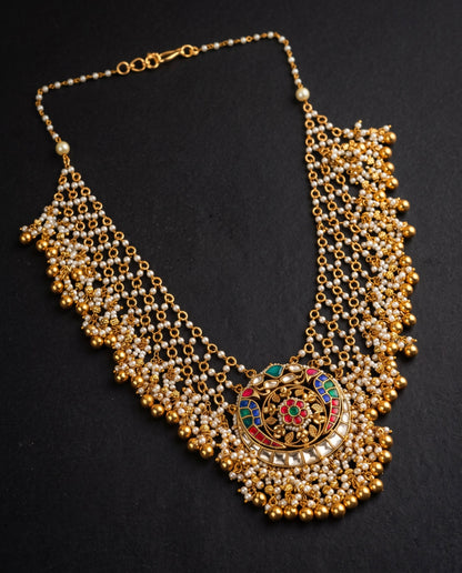 Golden Pachi Kundan Mesh Necklace Set