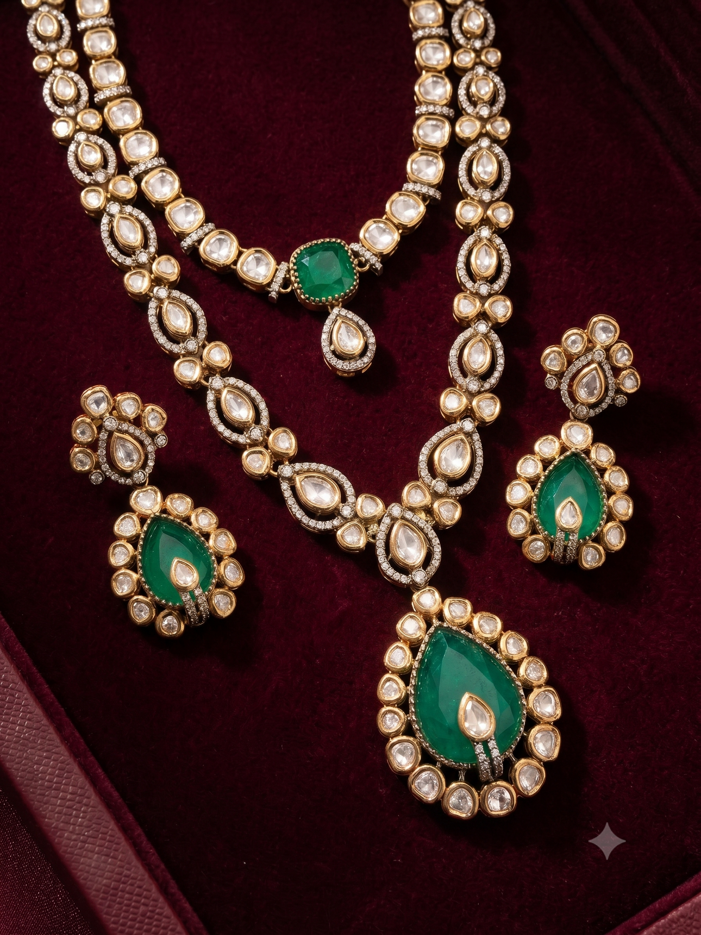 Polki Double Line Necklace Set