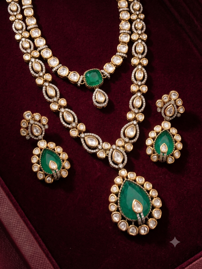 Polki Double Line Necklace Set