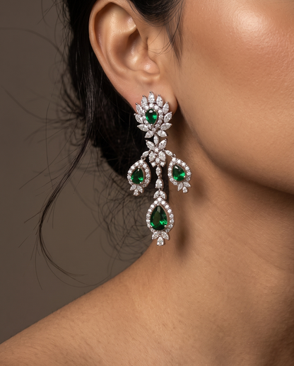Classic Triple Emerald Danglers