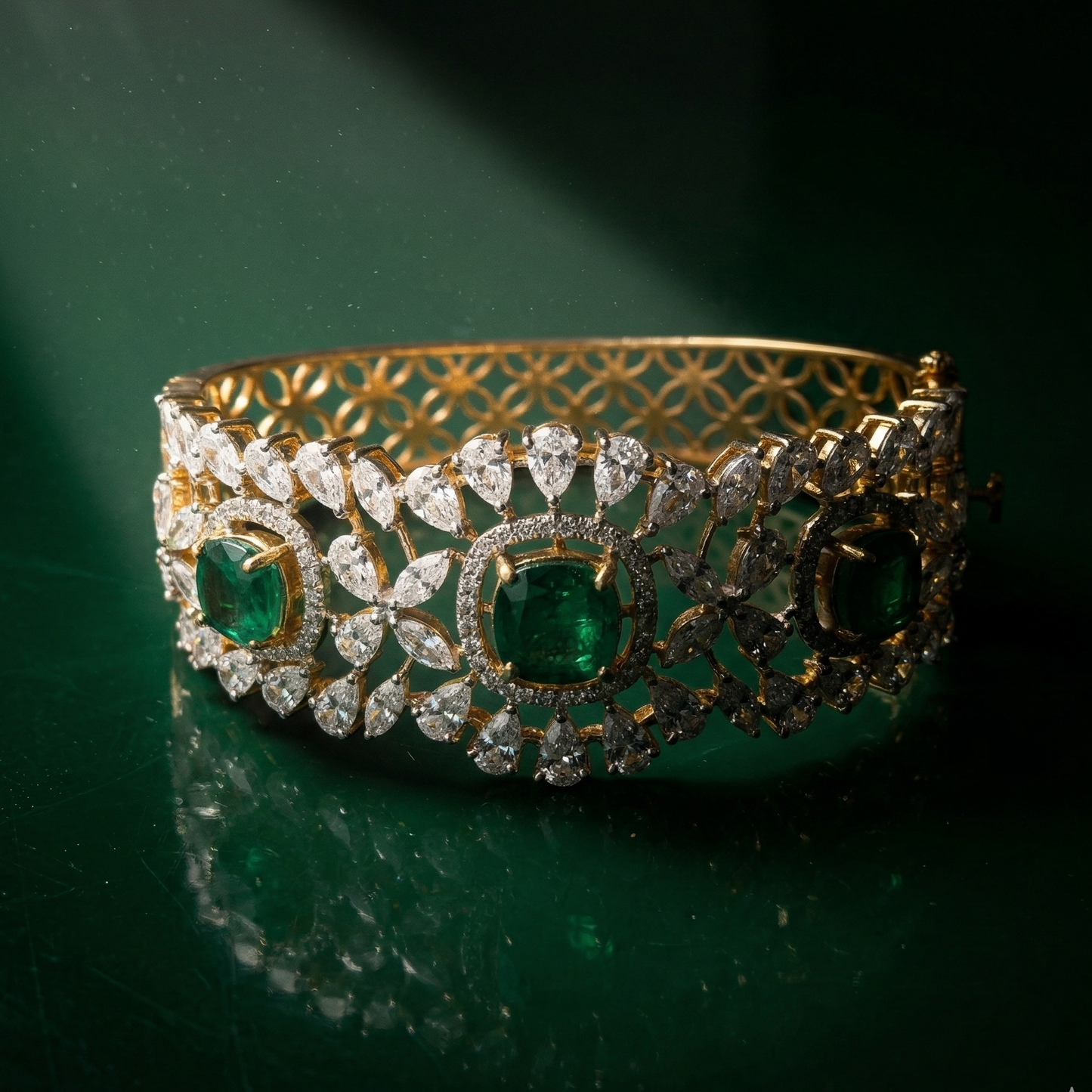 Pure Silver Triple Emerald Bracelet