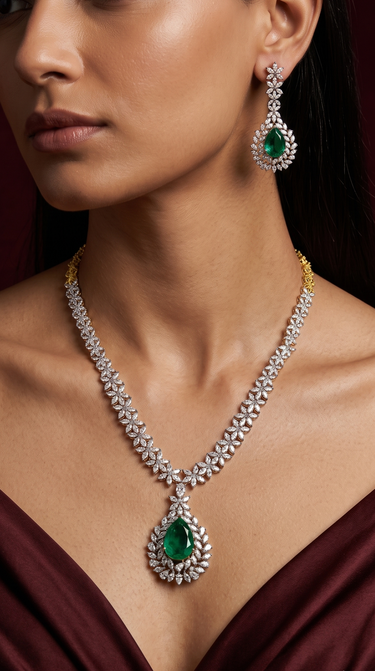 Pure Silver Emerald Elegance Necklace Set