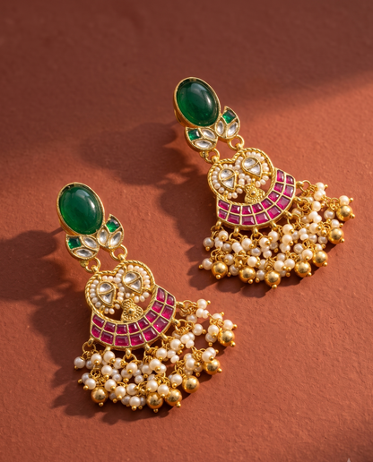 Green kundan Jhumkas