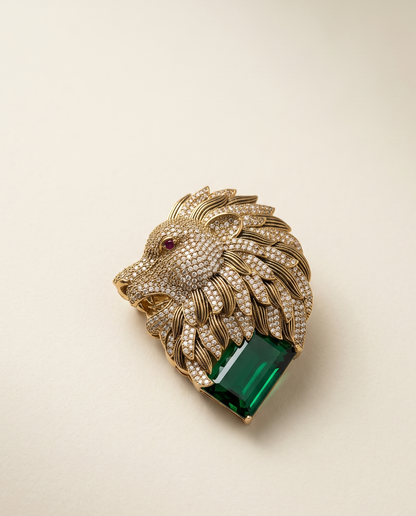 Emerald Regalia Lion Brooch