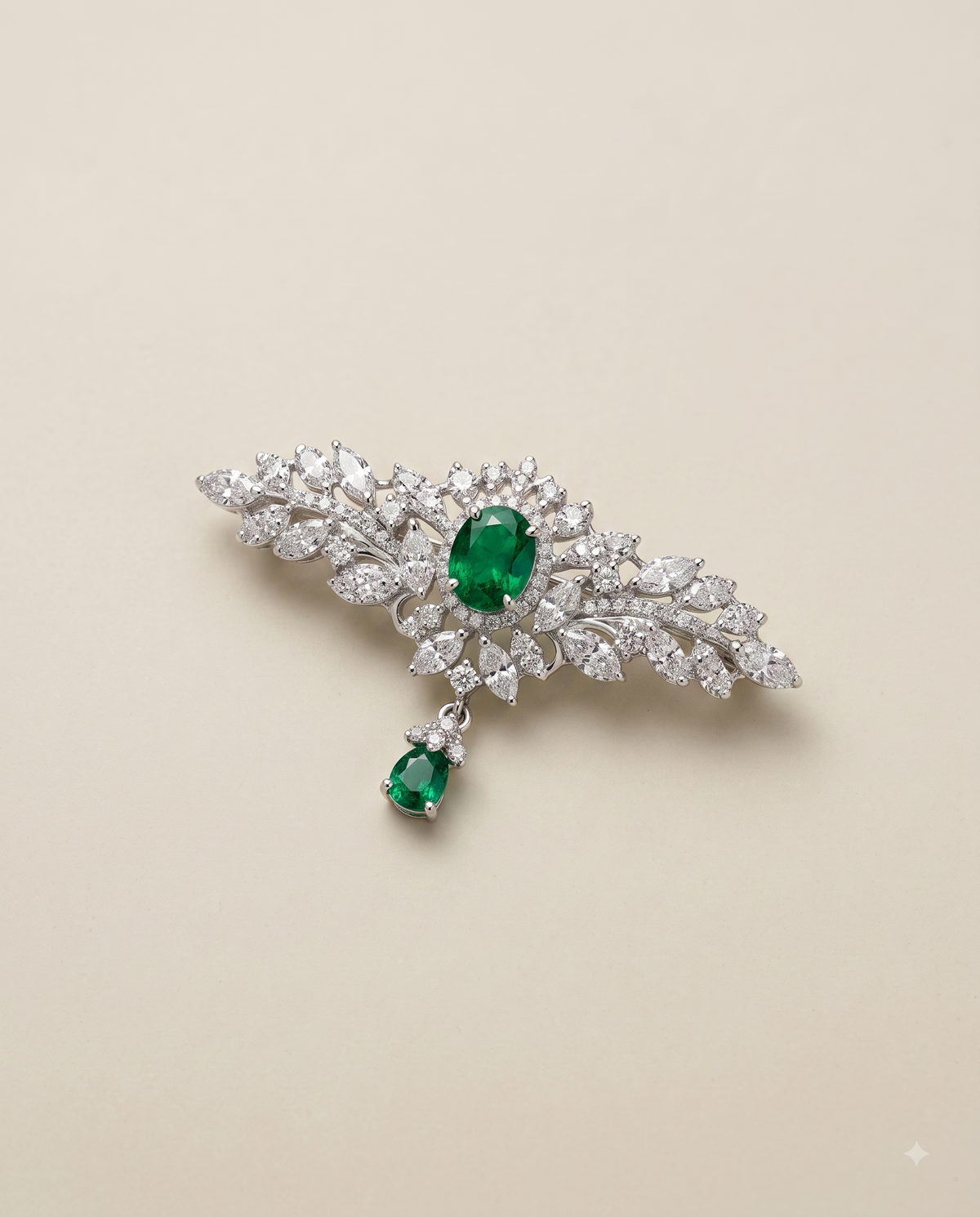 Pure Silver Emerald Elegance Brooch