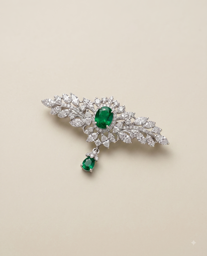 Pure Silver Emerald Elegance Brooch