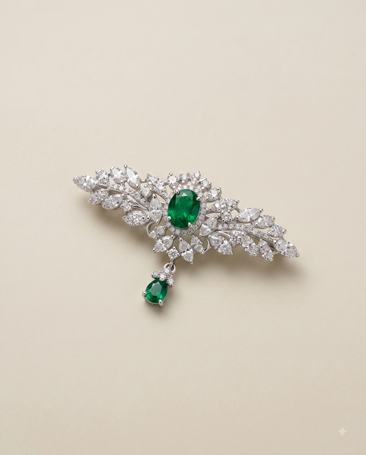 Pure Silver Emerald Elegance Brooch