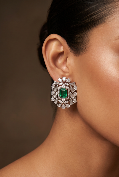 Pure Silver Emerald Ice Studs