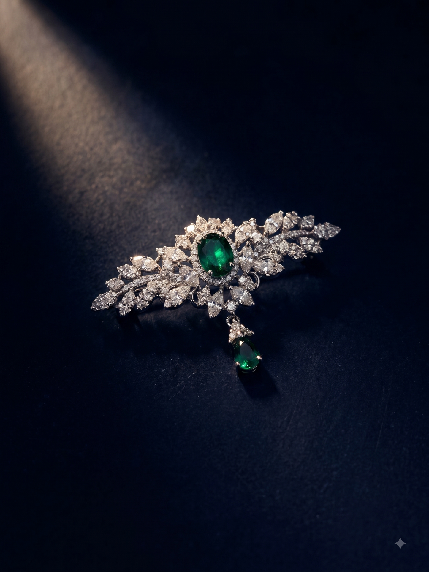 Pure Silver Emerald Elegance Brooch
