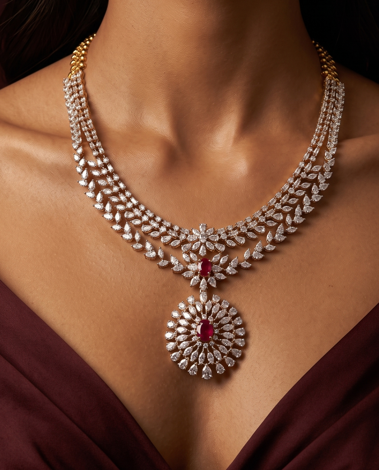 Pure Silver Ruby Regalia Necklace Set