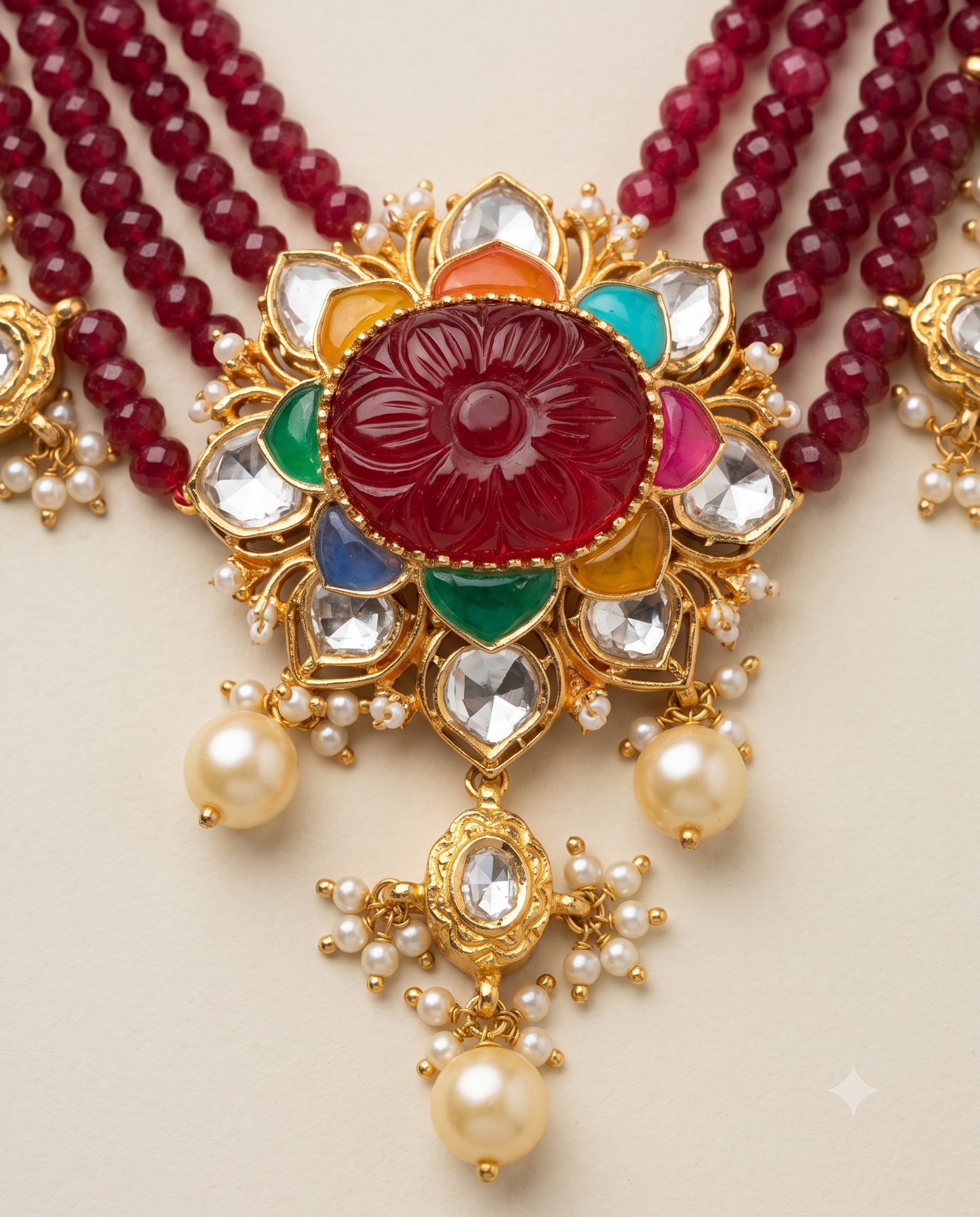 Navratna Pearl Necklace Set