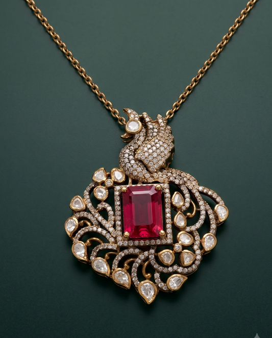 Pure Silver Regal Ruby Chain Pendant
