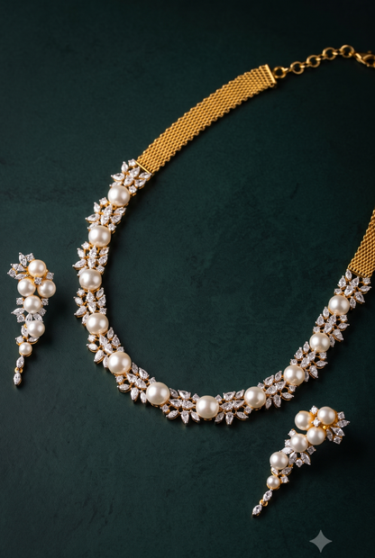 Pure Silver Pearl Brilliance Necklace Set
