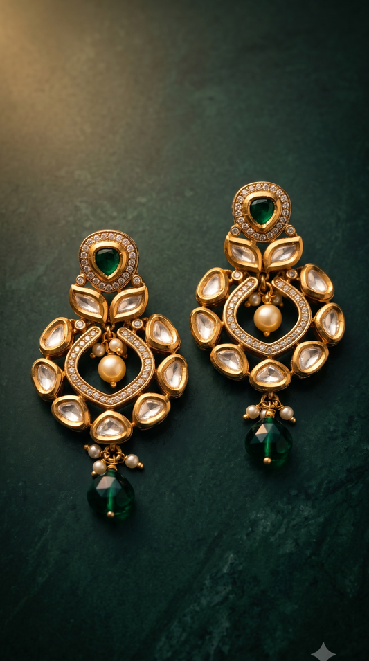 Polki Emerald Drop Studs